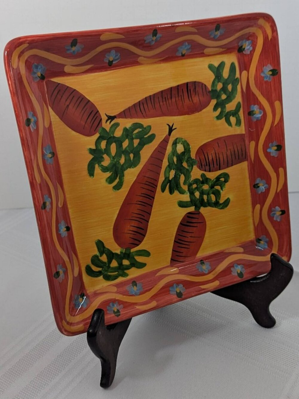 Brightly Colored Ceramic Appetizer Plate 8 Inch Square Foreside feat. Carrots Us